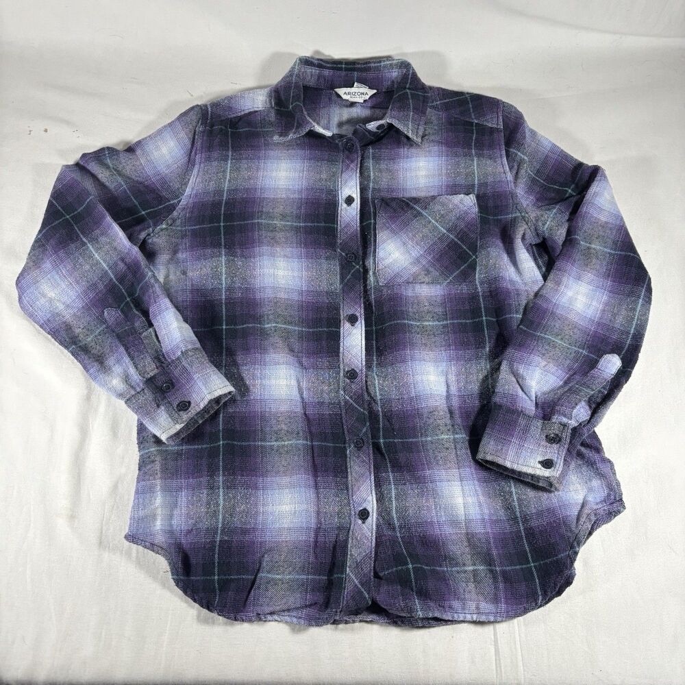 Arizona Jean Co Purple Plaid Flannel Shirt Womens Size XS